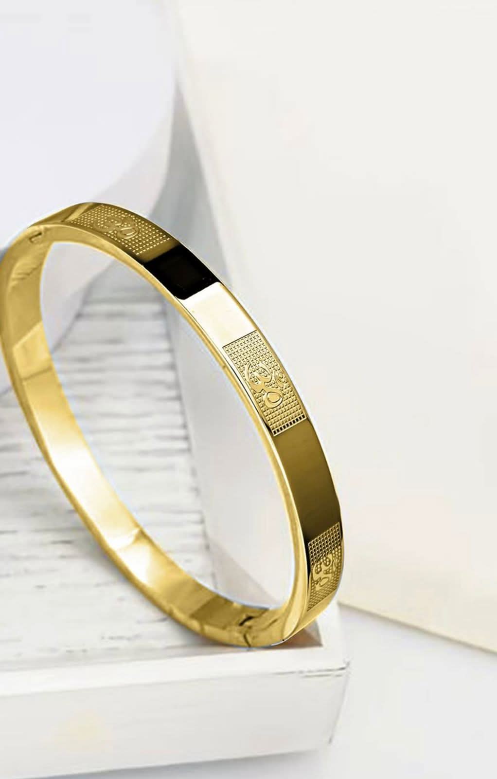 Shree Ram Kada Gold-Plated Stainless Steel Bracelet for Men and Boys