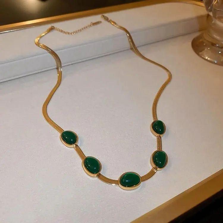 Elegant Green Crystal Pendant Necklace Earrings Bracelet Set for Women