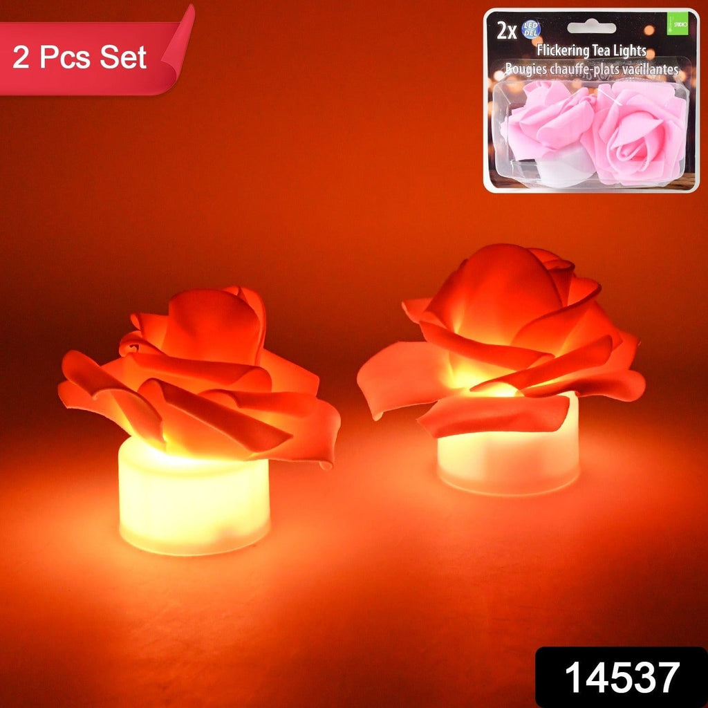 Elegant Rose Flower LED Flickering Tealight Candles - Flameless Decorative Glow 2-Pack