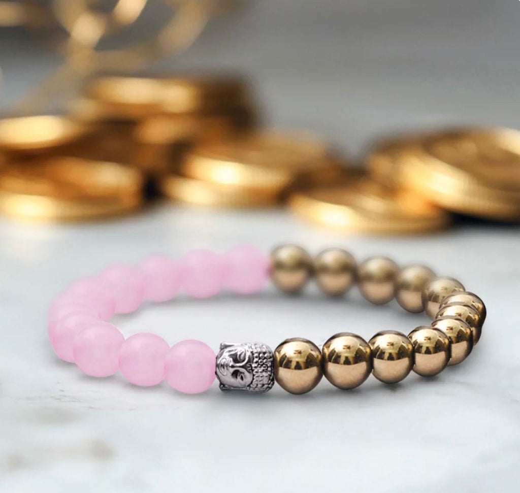 Powerful Money Love Attractor Rakhi Bracelet - Rose Quartz Golden Pyrite Combo