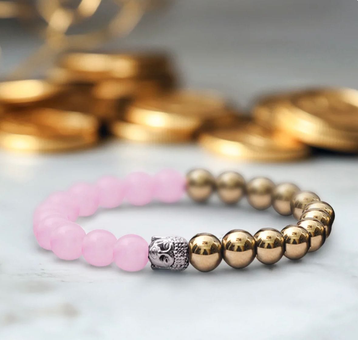 Powerful Money Love Attractor Rakhi Bracelet - Rose Quartz Golden Pyrite Combo