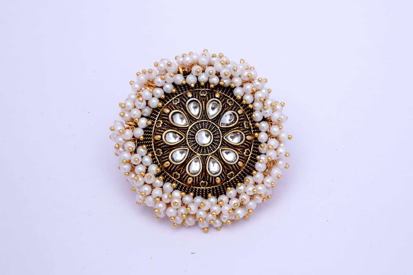 Elegant White Guchha Ring Garnet Gemstone Gold Plated Alloy Statement Jewelry