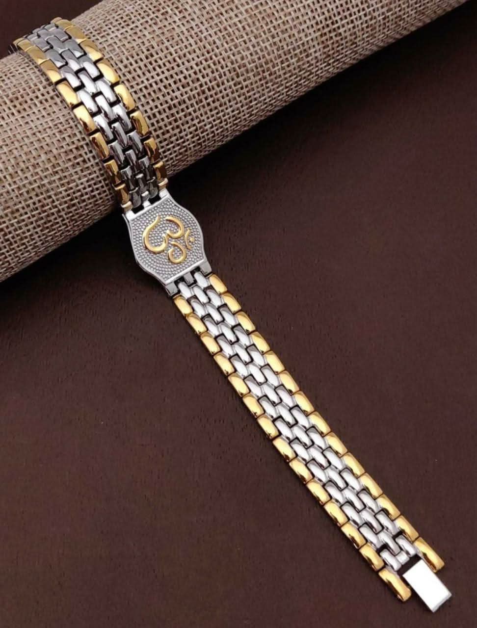Men's Dual-Tone Om Bracelet: Durable, Hypoallergenic, Scratch & Water Resistant