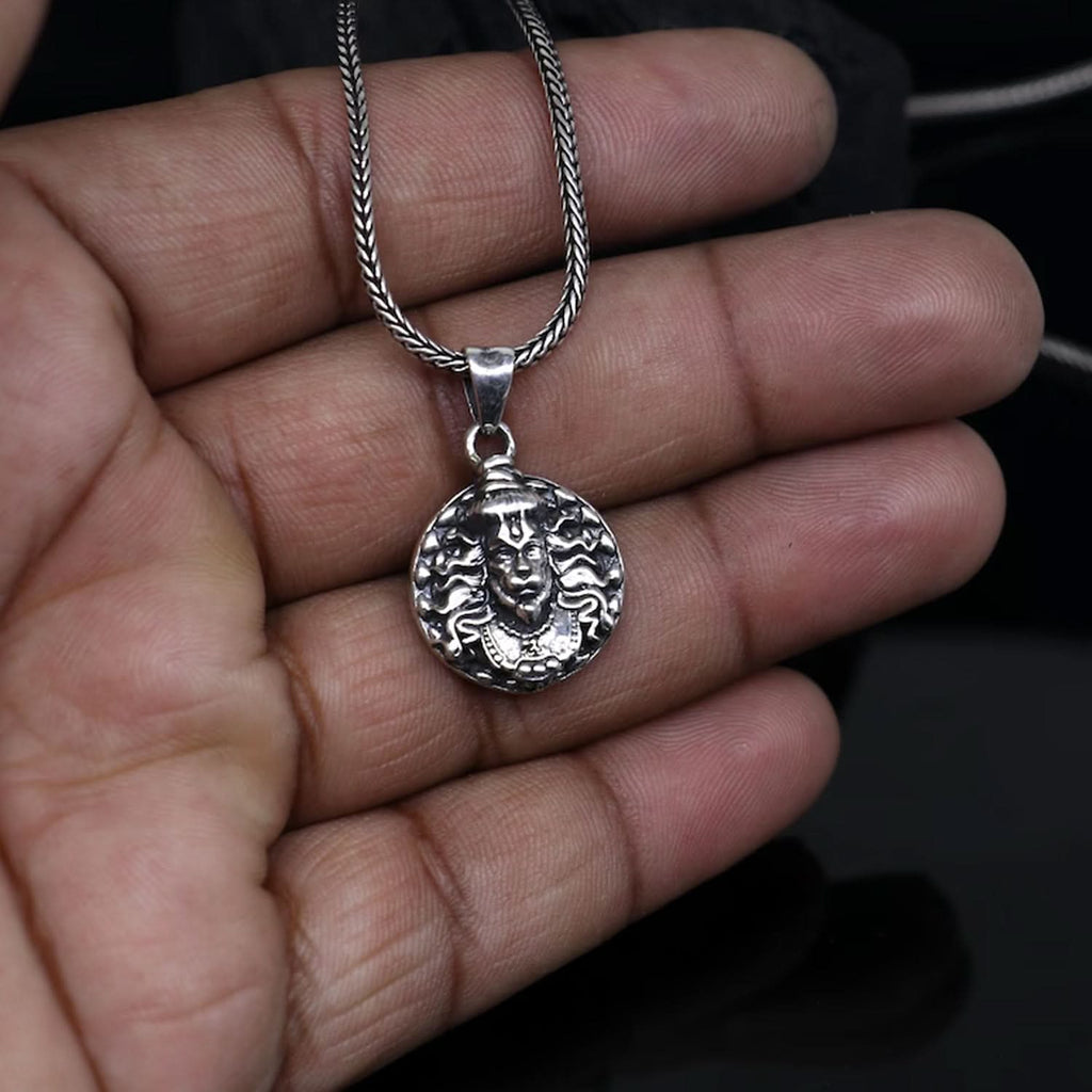 Powerful Hanuman Face Locket Chain Necklace, Silver Zinc Metal, Devotion Pendant