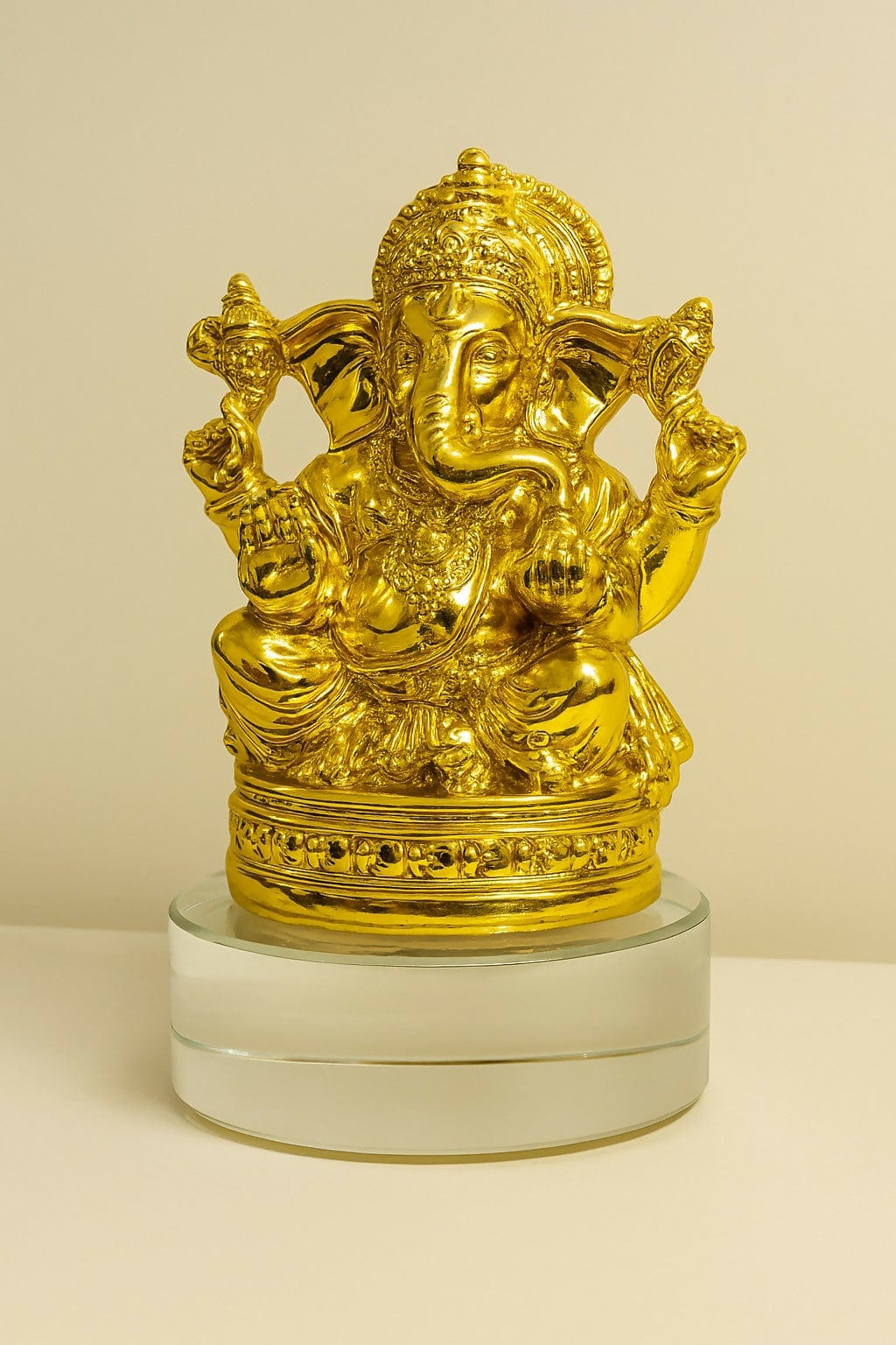 Exquisite Golden Lord Ganesha Idol: Elegant Ganpati Statue for Home & Pooja