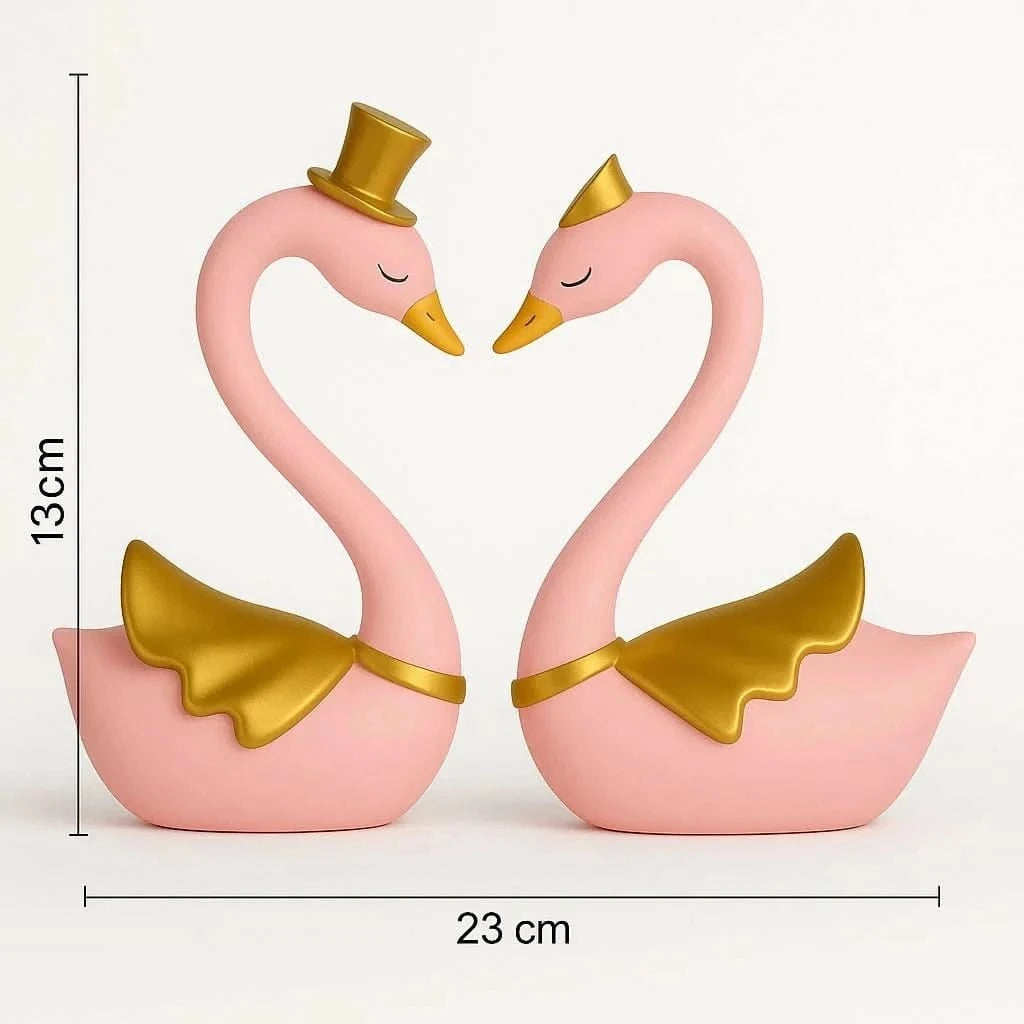HOME DECOR Romantic Pink Swan Couple Showpiece
