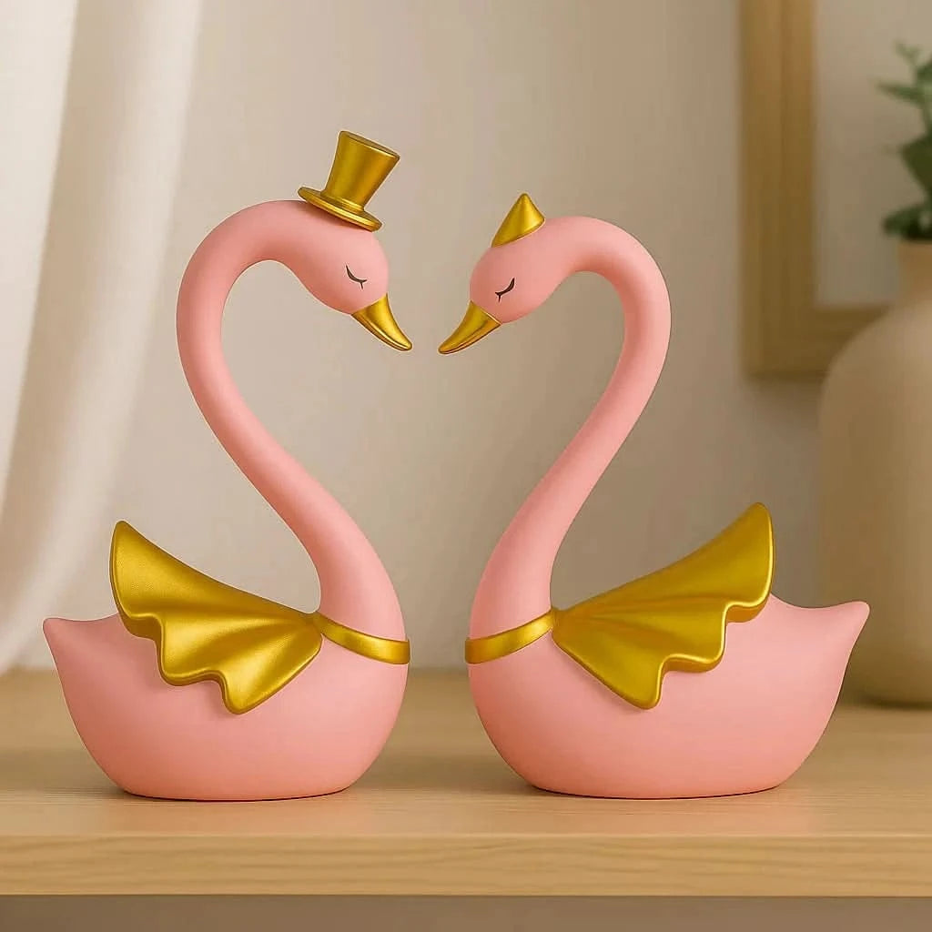 HOME DECOR Romantic Pink Swan Couple Showpiece