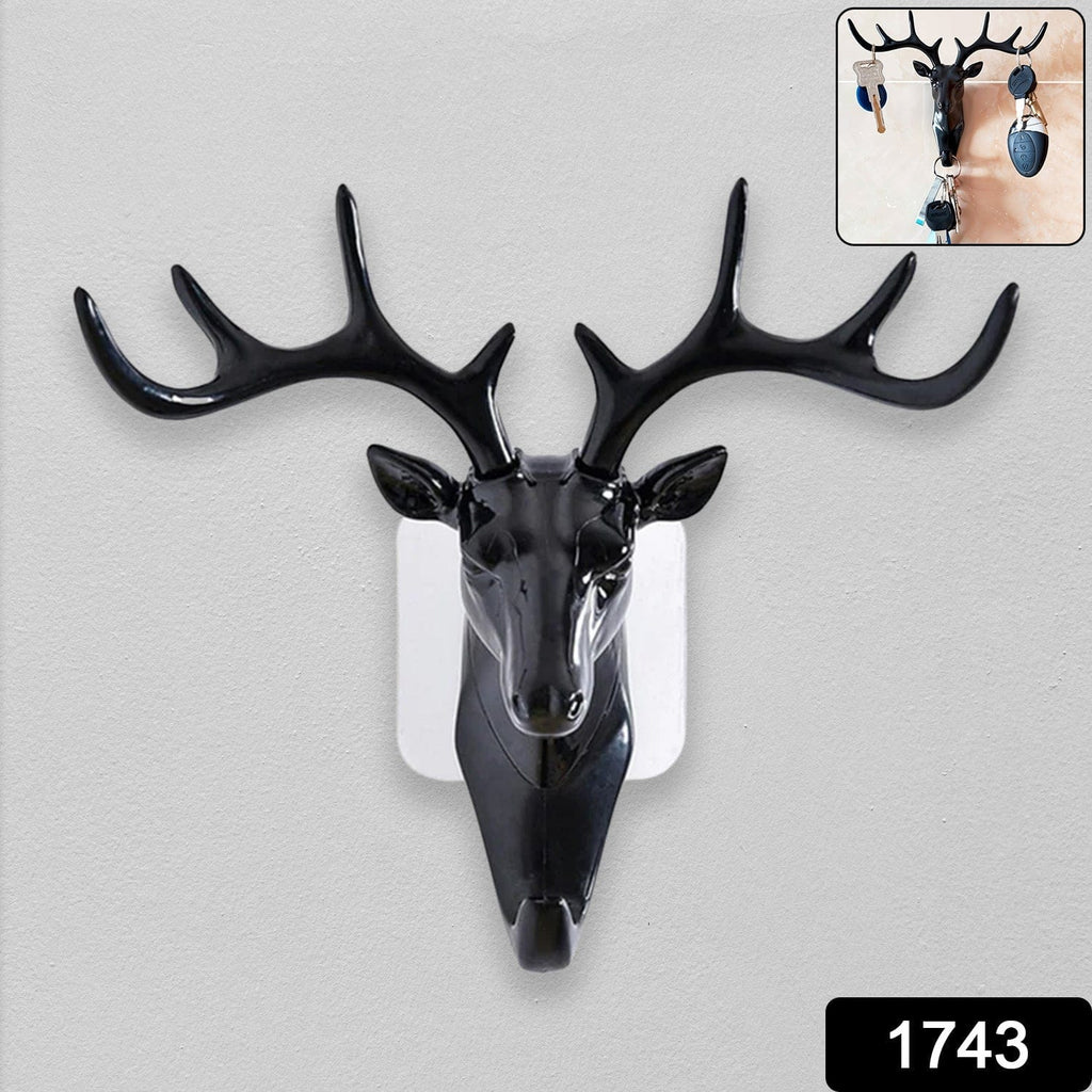 Elegant Deer Head Self-Adhesive Wall Hook Hanger - Multipurpose Resin Decor