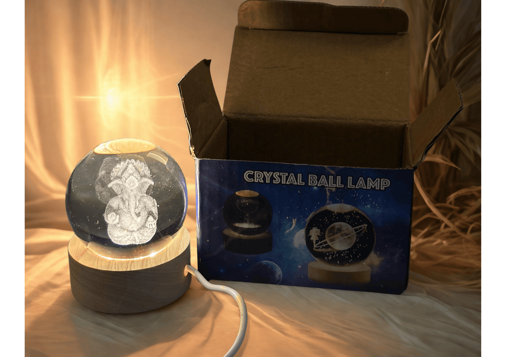 Divine 3D Crystal Ganesha LED Night Lamp with USB Wooden Base